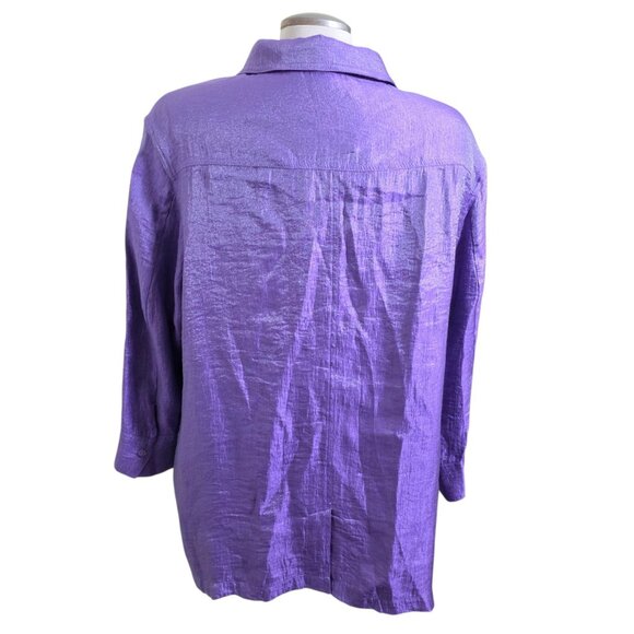 TanJay Womens XL Button Up Blouse Shirt Shimmer Shiny Lilac Purple Party Event - Picture 6 of 8
